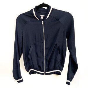 Aerie XS Lightweight Navy Blue Bomber Jacket Full Zip Casual Satin Basic Varsity